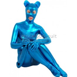 Blue Shiny Metallic Catwoman Costume Zentai Bodysuit