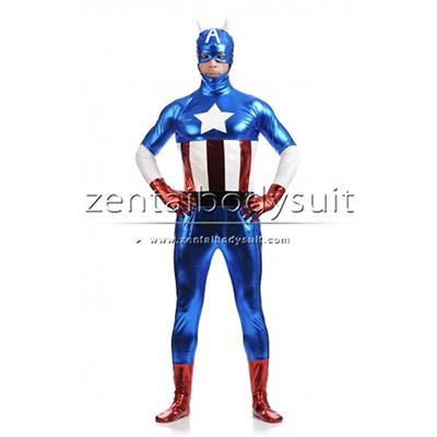 Shiny Metallic Captain America Superhero Costume Zentai Suit