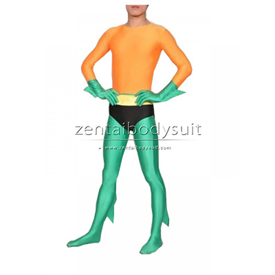 Aquaman Costume Orange And Green Lycra Spandex Superhero Zentai Suit