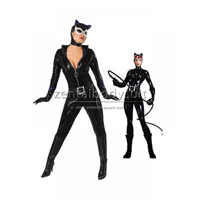 DC Comics Black Shiny Metallic Catwoman Costume Superhero Zentai Suit